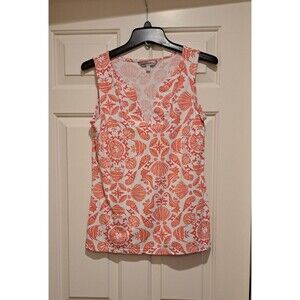 Sunsets & Sweet Tea Pink White Shelf Coral Reef Print Sleeveless Top Sz S